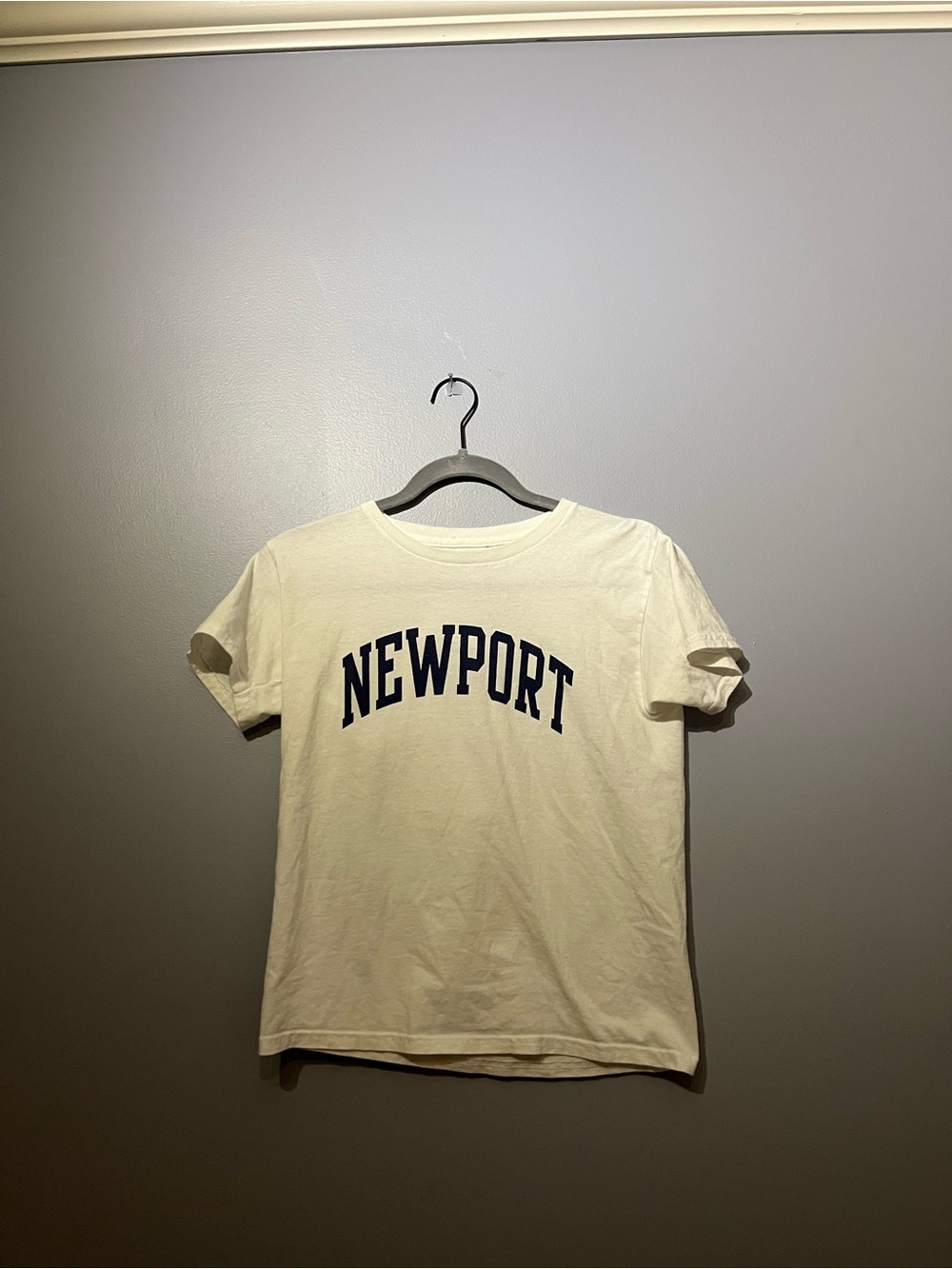 Brandy Melville White Tee with Navy 'NEWPORT' Graphic